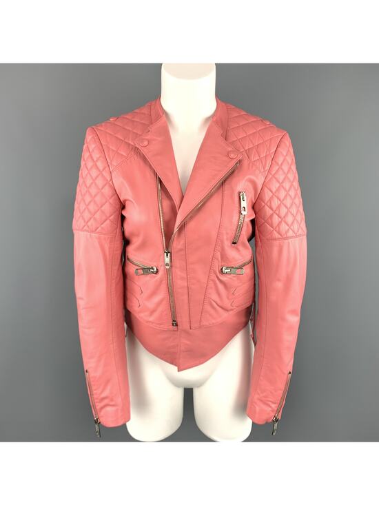 Balenciaga Jackets & Blazers - BALENCIAGA Size 6 Pink Quilted Leather Moto Biker Jacket